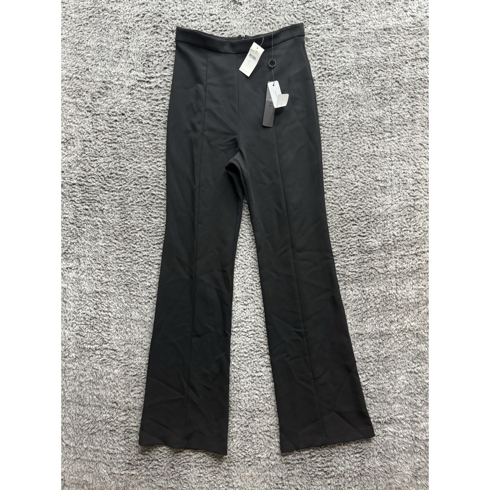 Black Halo Isabella Pant Sz 8 High Waist Wide Leg Black Pleats Hidden Zip Office